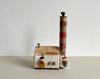 Lighthouse with house made of driftwood driftwood wood decoration gift 17 cm