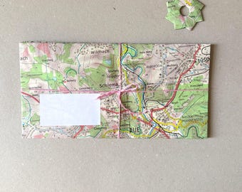 4 Vintage Hiking Map Envelopes | Handmade DL Envelopes + Mini Envelope + Origami Star