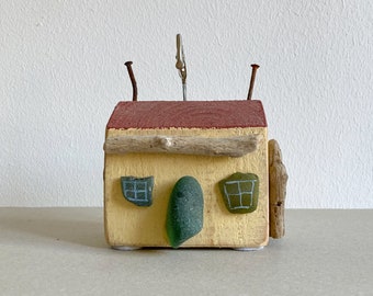 wooden house barn made of driftwood wood yellow 12 cm