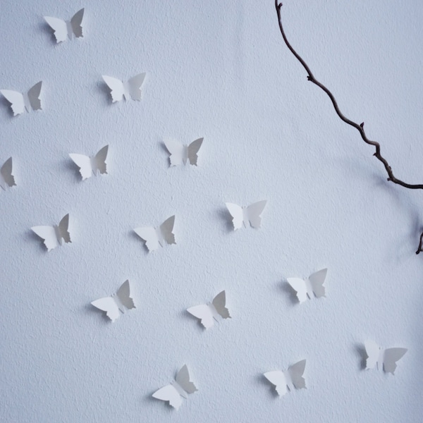 25 x 3D Schmetterlinge in creme cremeweiß weiß Wandschmuck Wanddeko Wandtattoo Schmetterlingsschwarm