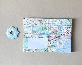 12 Vintage Usedom Map Envelopes | Handmade C6 Envelopes + Origami Star