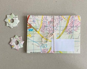 8 Vintage Karlsruhe Map Envelopes | Handmade C6 Envelopes + 2 Origami Stars