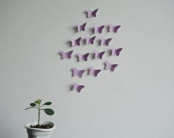 25x Purple 3D Butterflies | Butterfly Wall Decor Stickers in Pastel Lilac or Deep Purple