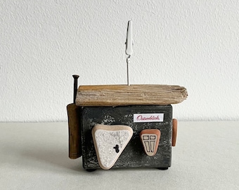Wooden house house made of driftwood old wood decoration unique picture holder Baltic Sea view gray brown 8 cm