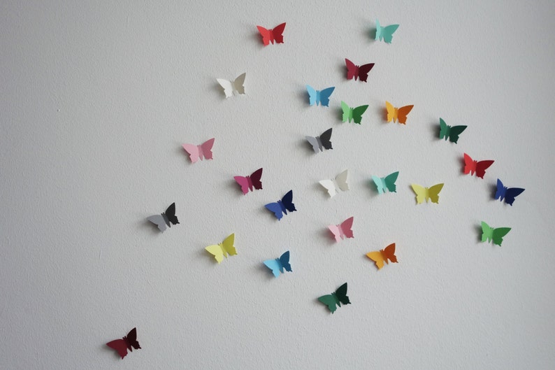 25 x 3D Schmetterlinge in bunt Wandschmuck Wanddeko Wandtattoo Schmetterlingsschwarm Bild 1
