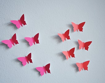 25 x 3D Schmetterlinge in neon pink orange gelb grün Wandschmuck Wanddeko Wandtattoo Schmetterlingsschwarm