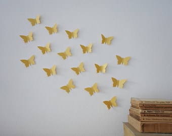 25 x 3D Schmetterlinge in gold glänzend Wandschmuck Wanddeko Wandtattoo Schmetterlingsschwarm