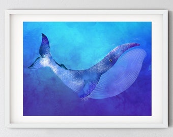 Blue Whale Watercolor Art Print: Nursery Wall Decor (Digital Download)