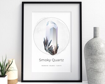 Fumoso Quartz Art Print, Crystal Wall Art, Crystal Gem Poster, Crystal Art Print, New Age Decor, Crystal Decor, Gemstone Art Print, Stampa stampabile
