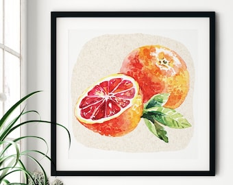 Lámina artística de acuarela naranja sanguina: Decoración de cocina (Descarga digital)