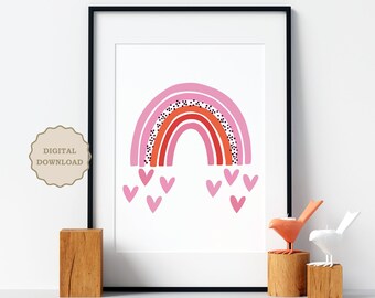 Pink Rainbow Print, Rainbow Nursery Print, Baby Room Decor, Printable Nursery Art, Rainbow Kids Room Art, Pastel Nursery Rainbow Wall Art