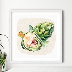 Watercolor Artichoke Art Print, Kitchen Wall Art, Vegetable Printable Art, Kitchen Wall Decor, Kitchen Art Prints, Artichoke Illustration