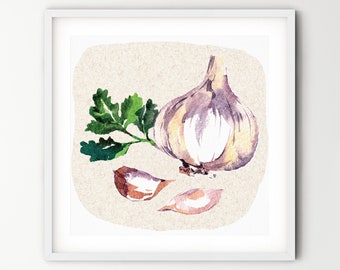 Watercolor Garlic Art Print: Kitchen Wall Decor (Digital Download)