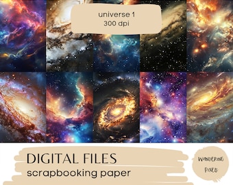 Universe Digital Paper Pack, Space Backgrounds, Junk Journal Pages, Instant Download Commercial Use, 10 files