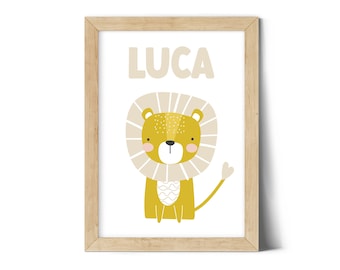 Personalisierter Löwe Name Print: Personalisiertes Kinderzimmer Dekor (Digitaler Download)
