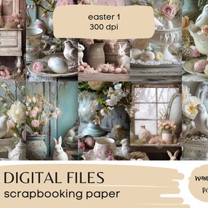 Easter Digital Papers, Spring Theme Junk Journal Pages, Instant Download Commercial Use, 10 files image 5