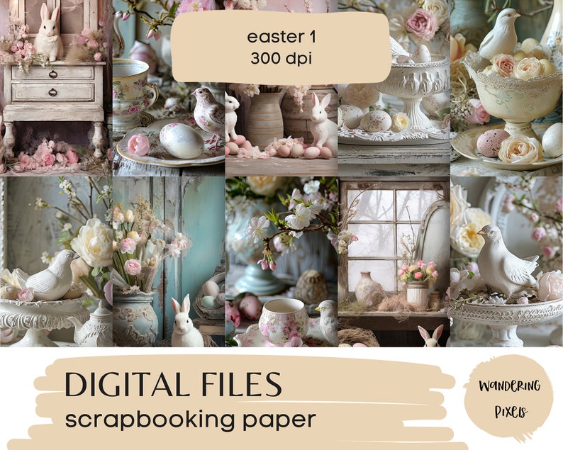 Easter Digital Papers, Spring Theme Junk Journal Pages, Instant Download Commercial Use, 10 files image 5