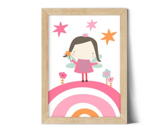 Cute Fairy Art Print, Rainbow Nursery Decor (Digital Download)