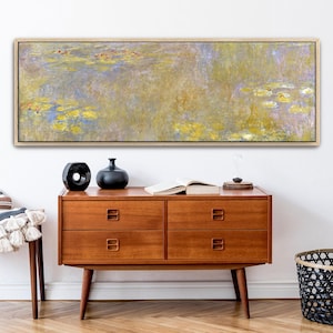 Claude Monet Water Lilies Framed Canvas Print, Monet Print on Canvas, Framed Panoramic Canvas Wall Art