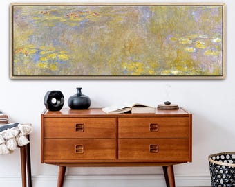 Monet Water Lilies Framed Canvas Print: Panoramic Wall Art