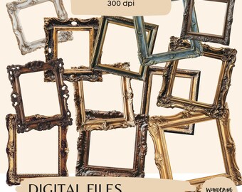Vintage Frames Clipart Set: Ornate Wooden Frames (20 PNG Files, Digital Download)