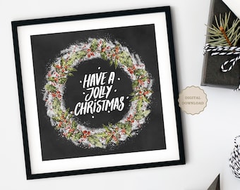 Christmas Wreath Art Print: Holiday Wall Decor (Digital Download)