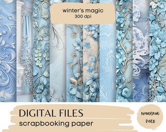 Winter's Magic Digital Paper Pack, Winter Junk Journal Pages, Instant Download Commercial Use, 10 files