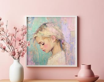 Monet Style Girl Portrait: Pastel Nursery Art (Digital Download)