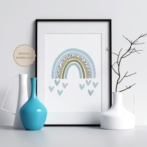 Blue Rainbow Print, Pastel Nursery Rainbow Wall Art, Rainbow Nursery Print, Baby Room Decor, Printable Nursery Art, Rainbow Kids Room Art