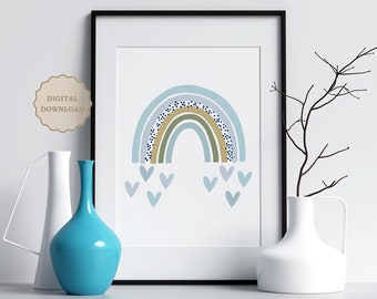 Blue Pastel Rainbow Nursery Print: Kids Room Decor (Digital Download)