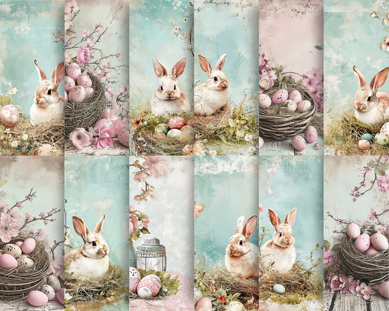 Pastel Easter Dreams Digital Papers Set, Spring Theme Junk Journal Pages, Instant Download Commercial Use, 12 files image 6