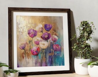 Purple Poppies Oil Painting Style Art Print (Digital Download)