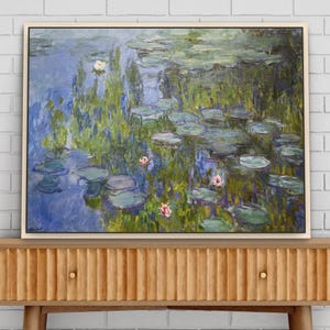 Claude Monet Water Lilies Framed Canvas Print, Monet Print on Canvas, Framed Canvas Wall Art