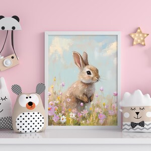 Bunny Digital Print, Nursery Wall Art, Baby Bunny Printable, Floral Spring Decor