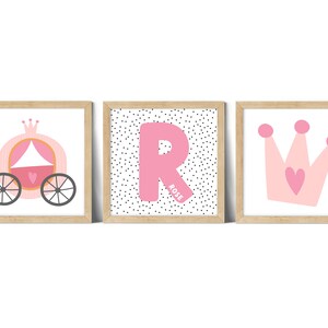 Aangepaste roze meisjeskamerdecoratie, gepersonaliseerde eerste afdruk, set van 3 afdrukken, babynaamafdruk, kunstafdrukken kinderkamer