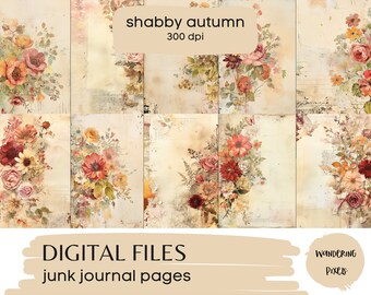 Shabby Autumn Junk Journal Pages, Digital Paper Pack, Instant Download Commercial Use, 10 files