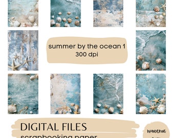 Coastal Digital Paper Pack: Seashells, Sea Stars (Digital Download)