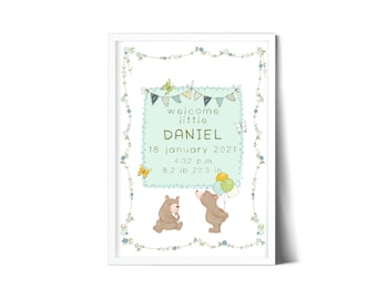Custom Birth Stats Print: Baby Boy Nursery Decor (Digital Download)