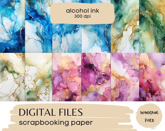 Alcohol Inks Digital Paper Pack, Junk Journal Pages, Instant Download Commercial Use, 12 files