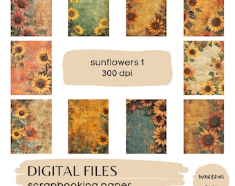 Fall Sunflower Digital Paper: Scrapbooking & Junk Journal (Digital Download)
