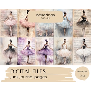 Ballerinas Junk Journal Pages, Digital Paper Pack, Instant Download Commercial Use, 10 files