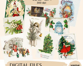 Printable Vintage Christmas Cards: 1900s Illustrations (10 Files)