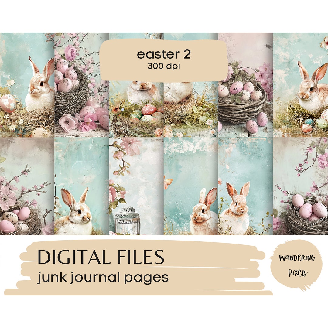Pastel Easter Digital Paper Set: Bunny & Egg Junk Journal Pages ...
