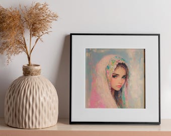 Monet Style Girl Portrait: Pastel Colors, Feminine Art (Digital Art Print)