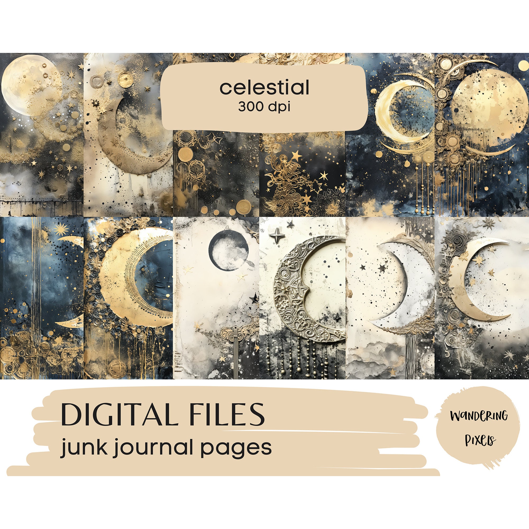 Celestial Digital Paper Pack, Celestial Junk Journal Pages, Instant ...