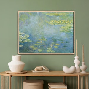 Claude Monet Water Lilies Framed Canvas Print, Monet Print on Canvas, Framed Canvas Wall Art