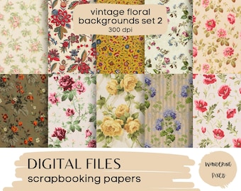 Vintage Floral Scrapbooking Paper: 10 Printable Backgrounds (Digital Download)
