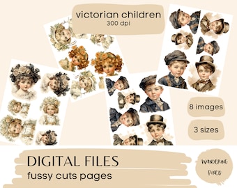 Victorian Children Fussy Cuts Pages, Printable Vintage Ephemera, Instant Download Commercial Use, 4 pages