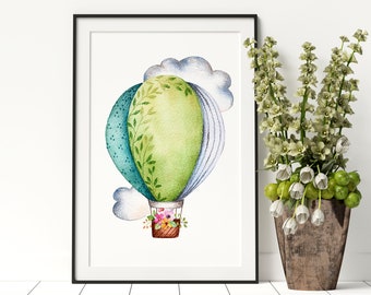 Watercolor Hot Air Balloon Nursery Art Print (Digital Download)