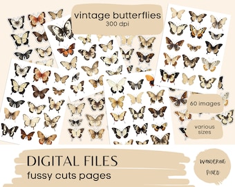 Vintage Butterfly Clipart: Fussy Cuts Printable Set (Digital Download)